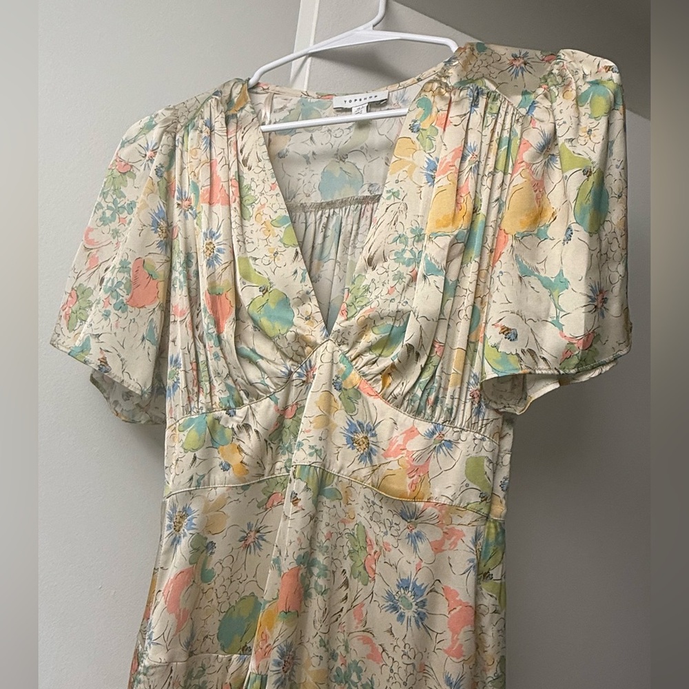 Topshop Pastel Floral V-Neck Midi Dress